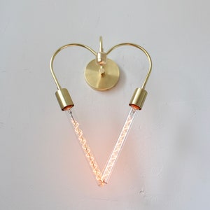 Heart Shaped, Wall Sconce, Brass lighting, Industrial, Vanity, Mid Century, Unique, Art, Gold, Gift Idea, Hanging Lamp, Love, Bulbs Included image 6