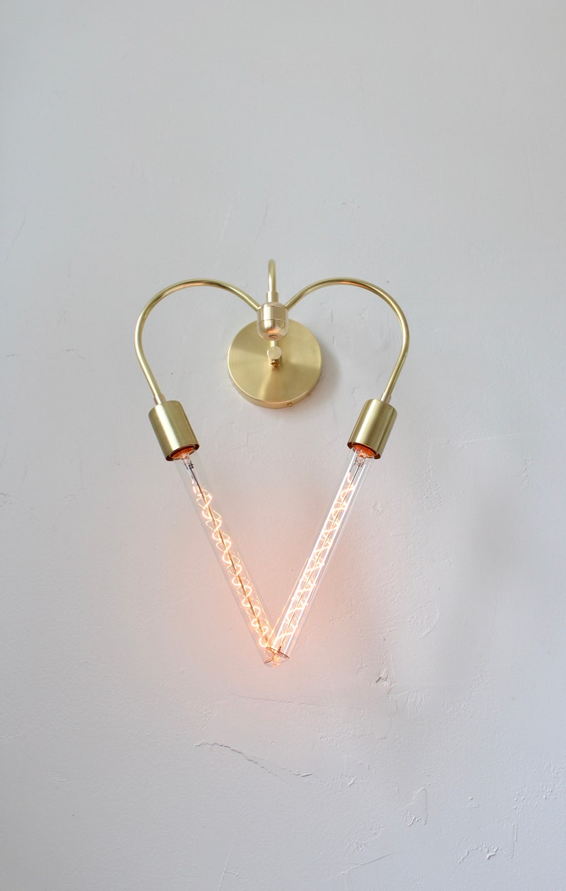 Heart Shaped, Wall Sconce, Brass lighting, Industrial, Vanity, Mid Century, Unique, Art, Gold, Gift Idea, Hanging Lamp, Love, Bulbs Included image 6