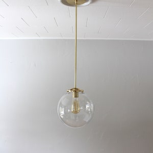 Large Bubble Pendant Light, 10 Clear Glass Globe Shade, Brass Finish, Single Mid Century Modern Hanging Pendant Lamp Lighting Fixture image 4