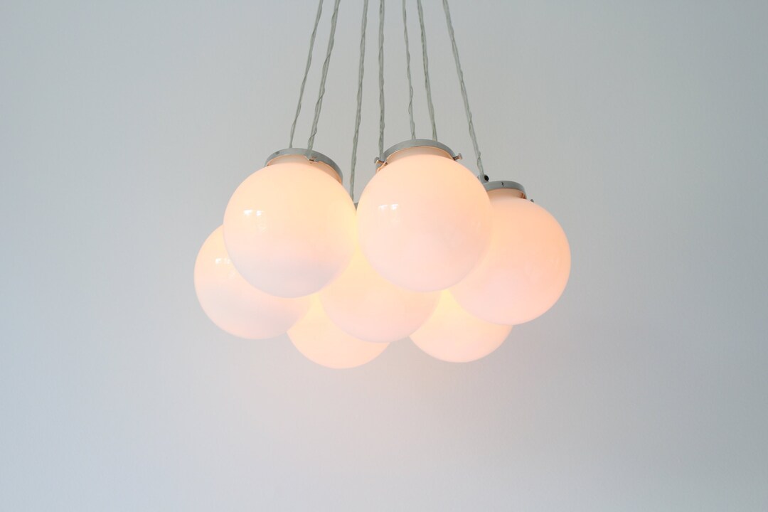 Bubble Cloud Chandelier 7 Clustered White Frosted Opal Glass Etsy