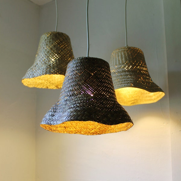 Basket Case - upcycled wicker basket hanging pendant lighting fixture - repurposed woven rattan planter lamp - OOAK BootsNGus design