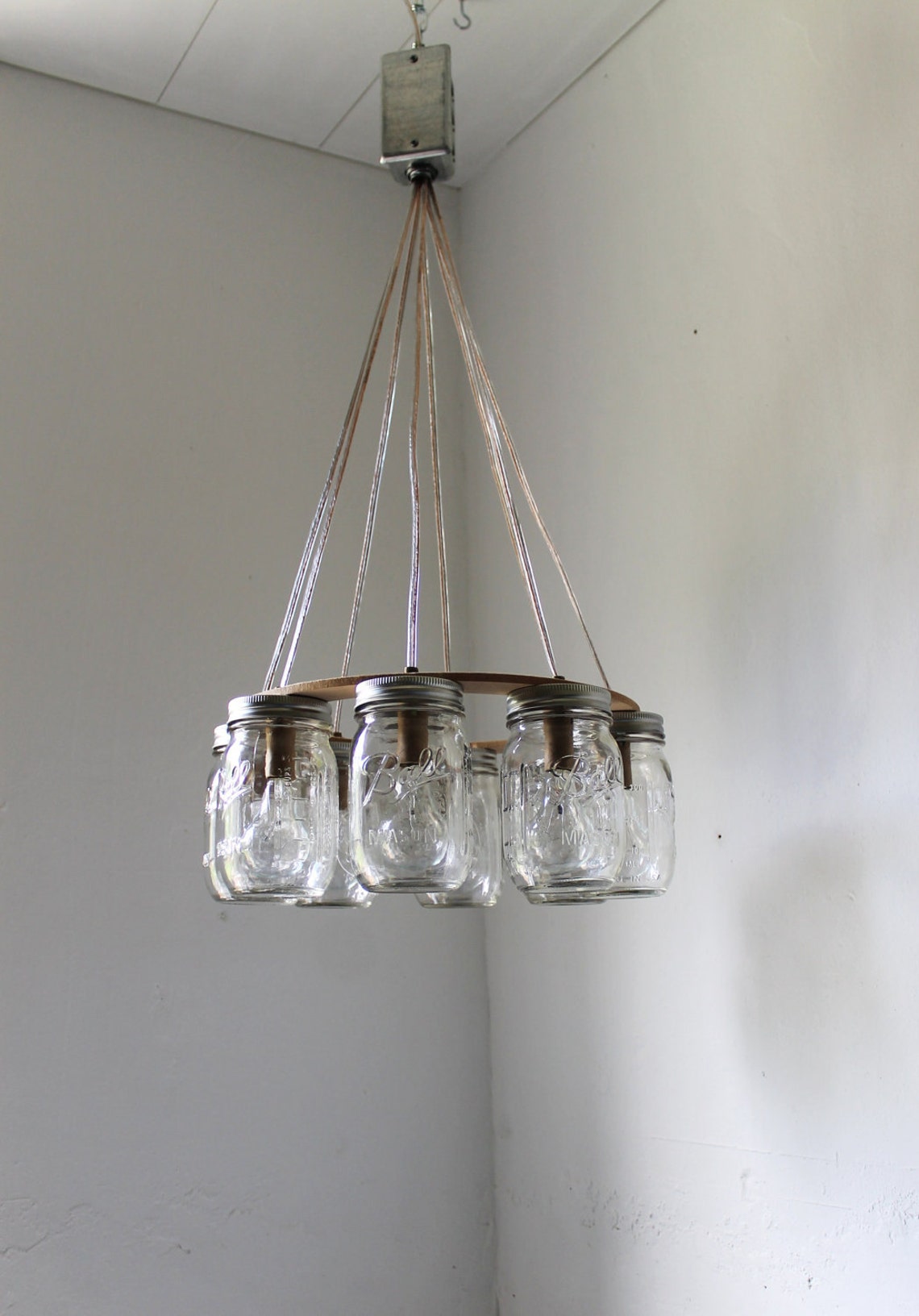 WAGON WHEEL Mason Jar Chandelier Upcycled Handcrafted Modern Etsy