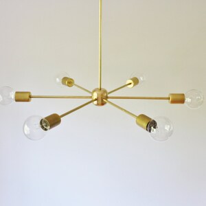 Sputnik Chandelier, Mid Century Modern Brass Pendant Lighting Fixture, 6 Arms, Large Hanging Ceiling Mount Lamp, Free Shipping image 4