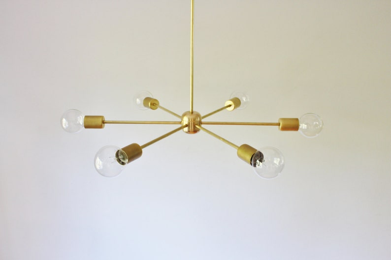 Sputnik Chandelier, Mid Century Modern Brass Pendant Lighting Fixture, 6 Arms, Large Hanging Ceiling Mount Lamp, Free Shipping image 4