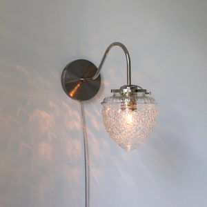 Wall Sconce Lamp, Chrome Finish, Acorn Shaped Textured Glass Globe Shade, Modern Gooseneck Wall Sconce Hanging Lighting Fixture image 8