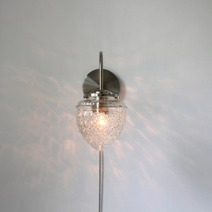 Wall Sconce Lamp, Chrome Finish, Acorn Shaped Textured Glass Globe Shade, Modern Gooseneck Wall Sconce Hanging Lighting Fixture image 2