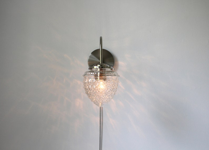 Wall Sconce Lamp, Chrome Finish, Acorn Shaped Textured Glass Globe Shade, Modern Gooseneck Wall Sconce Hanging Lighting Fixture image 2
