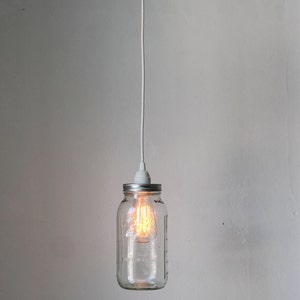 Mason Jar Pendant Lamp, Large Half Gallon Mason Jar Hanging Lighting Fixture, Upcycled Rustic Modern Chic BootsNGus Home Lighting and Decor image 3