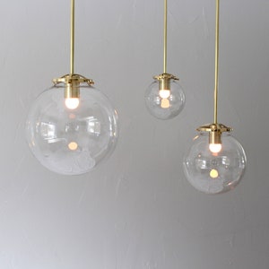 Bubble Pendant Light, 8 Clear Glass Globe Shade, Brass Finish, Single Mid Century Modern Hanging Pendant Lighting Fixture image 7