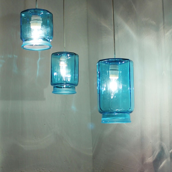 Crisp Cool Ocean Sapphire Blue Kitsch Kitchen Canister Set Lights Pendant - Upcycled Accent Light