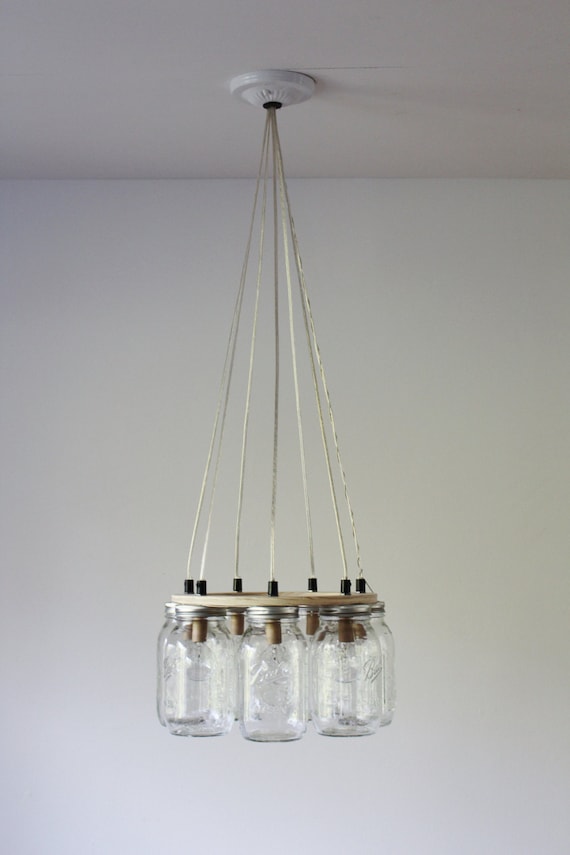 Mason Jar Chandelier, Hanging Mason Jar Pendant Lighting Fixture, Ring With 7 Clear Quart Jars, Bulbs Included, Free Shipping Mason Jar Chandelier, Hanging Mason Jar Pendant Lighting Fixture, Ring With 7 Clear Quart Jars, Bulbs Included, Free Shipping