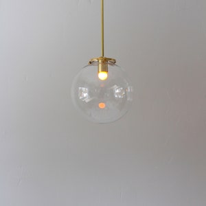 Large Bubble Pendant Light, 10 Clear Glass Globe Shade, Brass Finish, Single Mid Century Modern Hanging Pendant Lamp Lighting Fixture image 2