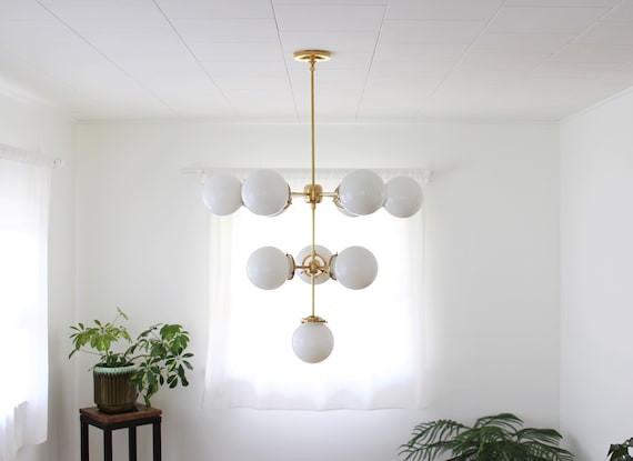 3 Tiered Sputnik Globe Chandelier 10 Frosted Opal White Glass
