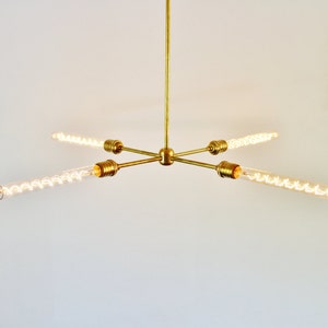 Modern Brass Chandelier, Mid Century Starburst Sputnik Chandelier Lighting Fixture, 4 Arms & Sockets, BootsNGus Lighting and Home Decor image 2