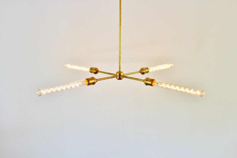Modern Brass Chandelier, Mid Century Starburst Sputnik Chandelier Lighting Fixture, 4 Arms & Sockets, BootsNGus Lighting and Home Decor image 2