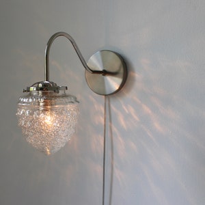 Wall Sconce Lamp, Chrome Finish, Acorn Shaped Textured Glass Globe Shade, Modern Gooseneck Wall Sconce Hanging Lighting Fixture image 10