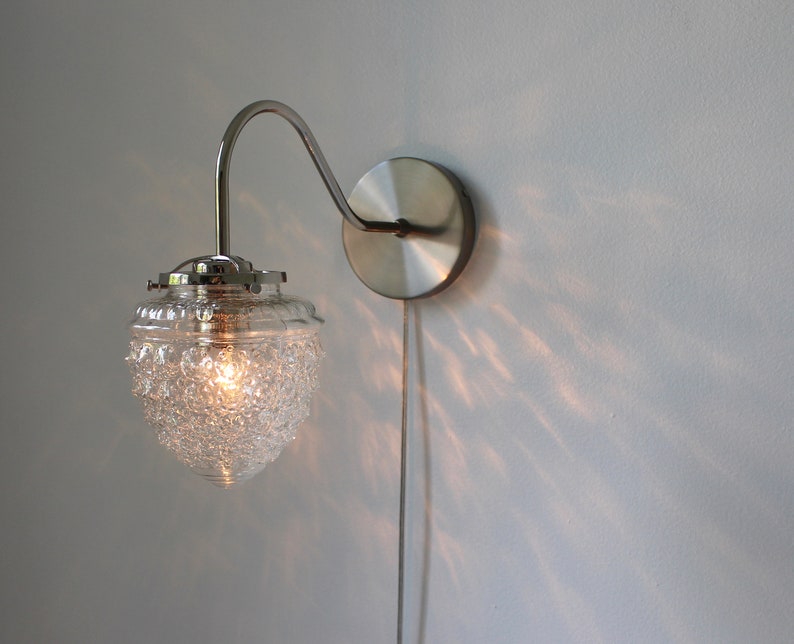 Wall Sconce Lamp Chrome Finish Acorn Shaped Textured Glass Etsy