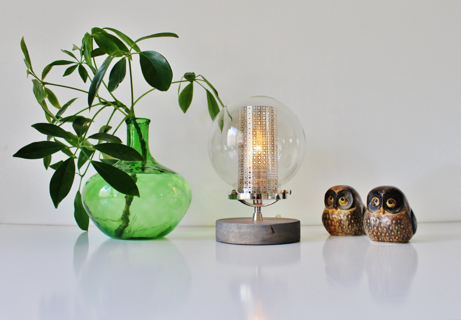 Globe Table Lamp Industrial Chrome Steel and Wood Desk Lamp Etsy