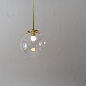 Bubble Pendant Light, 8 Clear Glass Globe Shade, Brass Finish, Single Mid Century Modern Hanging Pendant Lighting Fixture image 8