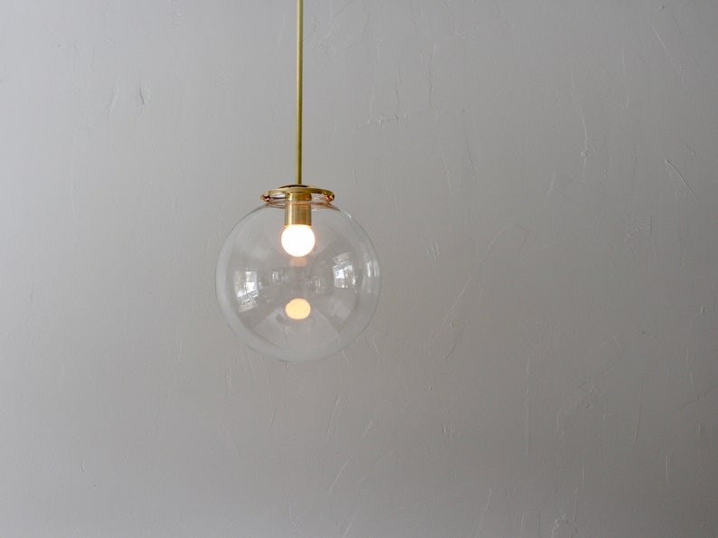 Bubble Pendant Light, 8 Clear Glass Globe Shade, Brass Finish, Single Mid Century Modern Hanging Pendant Lighting Fixture image 8