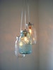 Mason Jar Chandelier, Mason Jar Pendant Lighting Fixture, 3 Clear and Blue Jars, Rustic Hanging Mason Jar Lighting Pendants, Bulbs Included 