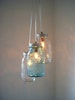 Mason Jar Chandelier, Mason Jar Pendant Lighting Fixture, 3 Clear and Blue Jars, Rustic Hanging Mason Jar Lighting Pendants, Bulbs Included