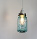 Mason Jar Light - Aqua Ocean Blue Sea Glass Modern Industrial Swag Lamp - Handcrafted Upcycled BootsNGus Hanging Pendant Lighting Fixture 