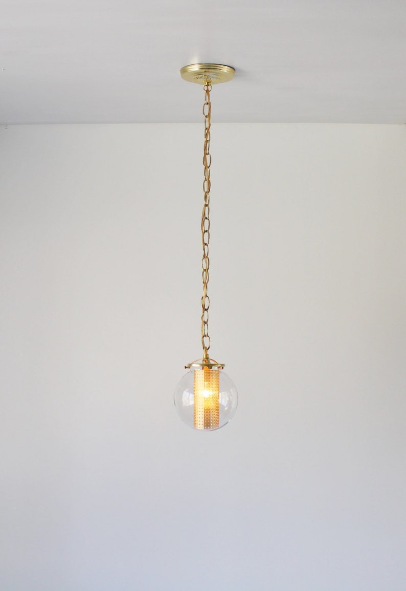 Gold Chain and Shade Insert Globe Pendant Light Clear Glass Globe Shade