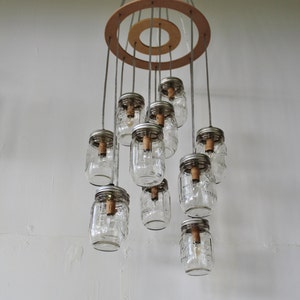 Mason Jar Chandelier, Rustic Hanging Pendant Lighting Fixture, 11 Clear Jars Cluster, Modern BootsNGus Lighting & Home Decor, Bulbs Included image 5