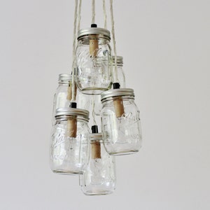 Mason Jar Cluster Chandelier, 6 Clear Mason Jars, Hanging Pendant Lamp Fixture, BootsNGus Rustic Lighting and Home Decor image 4