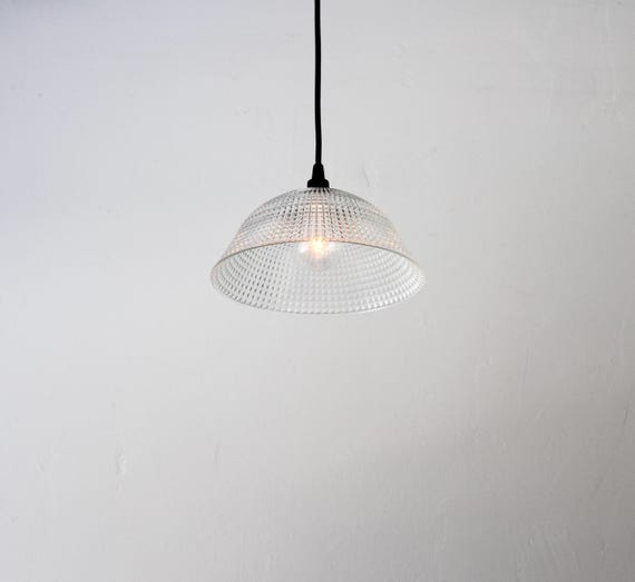 Pendant Light, Hanging Lamp, Upcycled Vintage Clear Diamond Pattern Glass Bowl Shade