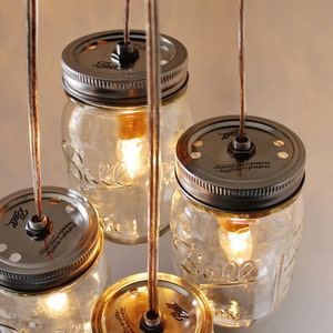 Mason Jar Chandelier, 4 Clustered Jars, Mason Jar Pendant Lighting Fixture, Rustic Upcycled Mason Jar Lights, Bulbs Included, Free Shipping image 4