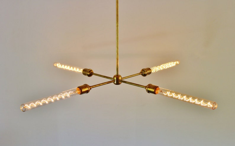 Modern Brass Chandelier, Mid Century Starburst Sputnik Chandelier Lighting Fixture, 4 Arms & Sockets, BootsNGus Lighting and Home Decor image 4