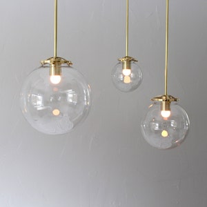 Large Bubble Pendant Light, 10 Clear Glass Globe Shade, Brass Finish, Single Mid Century Modern Hanging Pendant Lamp Lighting Fixture image 6
