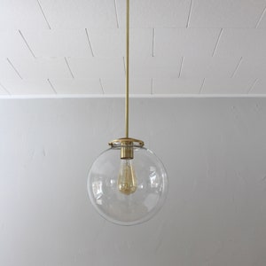 Large Bubble Pendant Light, 10 Clear Glass Globe Shade, Brass Finish, Single Mid Century Modern Hanging Pendant Lamp Lighting Fixture image 8