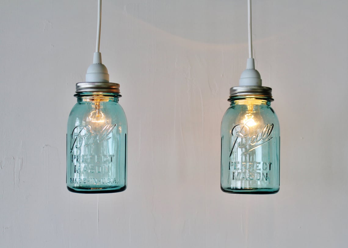 2 Mason Jar Pendant Lights Pair of Hanging Pendant Lamps With Etsy