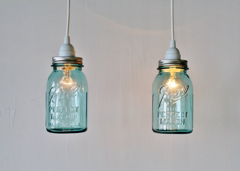 2 Mason Jar Pendant Lights Pair of Hanging Pendant Lamps With Etsy
