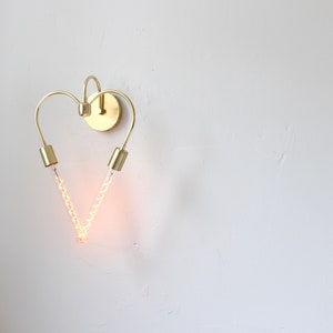 Heart Shaped, Wall Sconce, Brass lighting, Industrial, Vanity, Mid Century, Unique, Art, Gold, Gift Idea, Hanging Lamp, Love, Bulbs Included image 3
