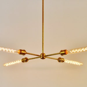 Modern Brass Chandelier, Mid Century Starburst Sputnik Chandelier Lighting Fixture, 4 Arms & Sockets, BootsNGus Lighting and Home Decor image 3