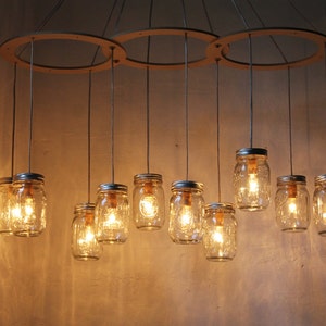 Mason Jar Chandelier, Large Rustic Mason Jar Pendant Lamp Lighting Fixture by BootsNGus, 10 Clear Ball Jars, Bulbs Included, Free Shipping image 1