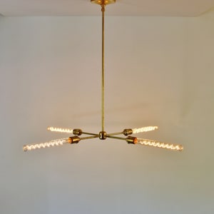 Modern Brass Chandelier, Mid Century Starburst Sputnik Chandelier Lighting Fixture, 4 Arms & Sockets, BootsNGus Lighting and Home Decor image 1