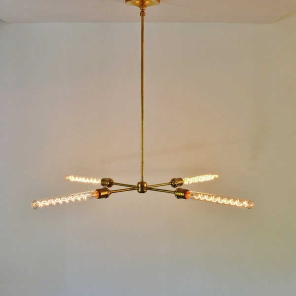 Modern Brass Chandelier, Mid Century Starburst Sputnik Chandelier Lighting Fixture, 4 Arms & Sockets, BootsNGus Lighting and Home Decor