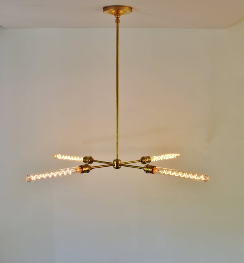 Modern Brass Chandelier, Mid Century Starburst Sputnik Chandelier Lighting Fixture, 4 Arms & Sockets, BootsNGus Lighting and Home Decor image 1