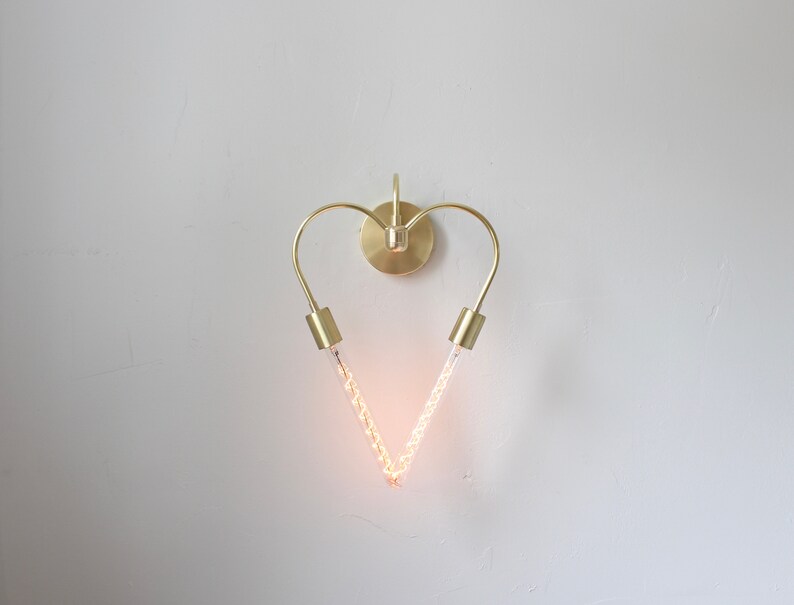 Heart Shaped, Wall Sconce, Brass lighting, Industrial, Vanity, Mid Century, Unique, Art, Gold, Gift Idea, Hanging Lamp, Love, Bulbs Included image 4