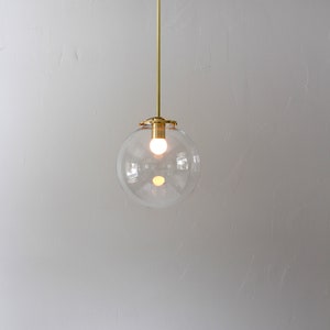 Bubble Pendant Light, 8 Clear Glass Globe Shade, Brass Finish, Single Mid Century Modern Hanging Pendant Lighting Fixture image 6