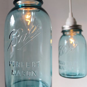 HALF GALLON Blue Mason Jar Pendant Lamp Featuring An Antique Ball Mason Jar Rustic Hanging Upcycled BootsNGus Lighting Fixture Lamp Design image 5