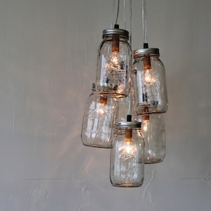 Mason Jar Chandelier, Beach House Mason Jar Lighting Fixture, Blue and Clear Jars, Hanging Pendant Light, BootsNGus Lighting, Bulbs Included Mason Jar Chandelier, Beach House Mason Jar Lighting Fixture, Blue and Clear Jars, Hanging Pendant Light, BootsNGus Lighting, Bulbs Included