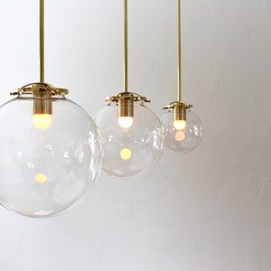 Large Bubble Pendant Light, 10 Clear Glass Globe Shade, Brass Finish, Single Mid Century Modern Hanging Pendant Lamp Lighting Fixture image 5