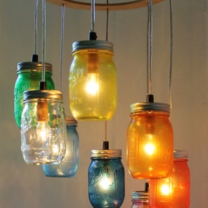 Rainbow Heart-Shaped Mason Jar Chandelier, Rustic Hanging Ceiling Mount Pendant Lighting Fixture by BootsNGus, Bulbs Included, Free Shipping image 3