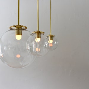 Large Bubble Pendant Light, 10 Clear Glass Globe Shade, Brass Finish, Single Mid Century Modern Hanging Pendant Lamp Lighting Fixture image 9